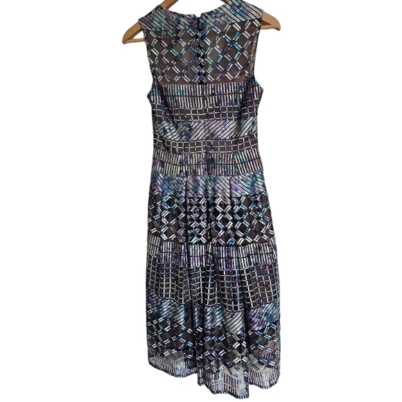 Bcbgmaxazria multicolor metallic engendering embroidery vneck pleated bodem xxs - Picture 5 of 9